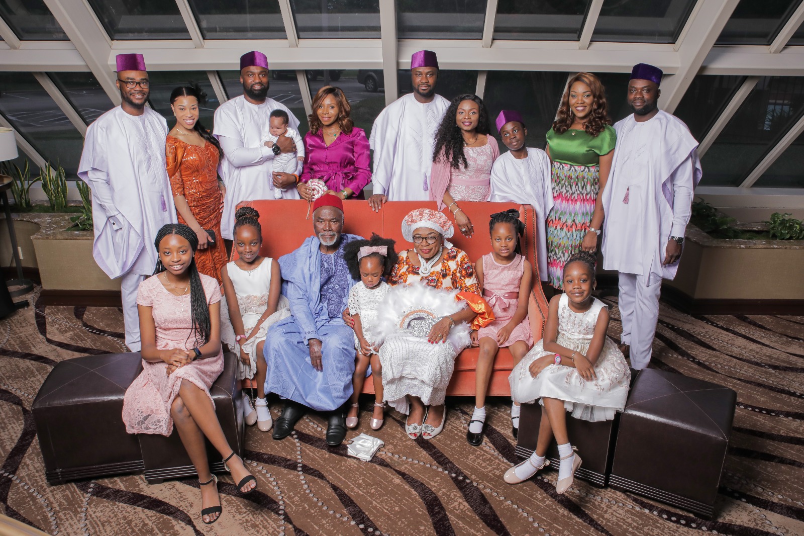 The celebrants with their sons, daughters-in-love, and grandchildren